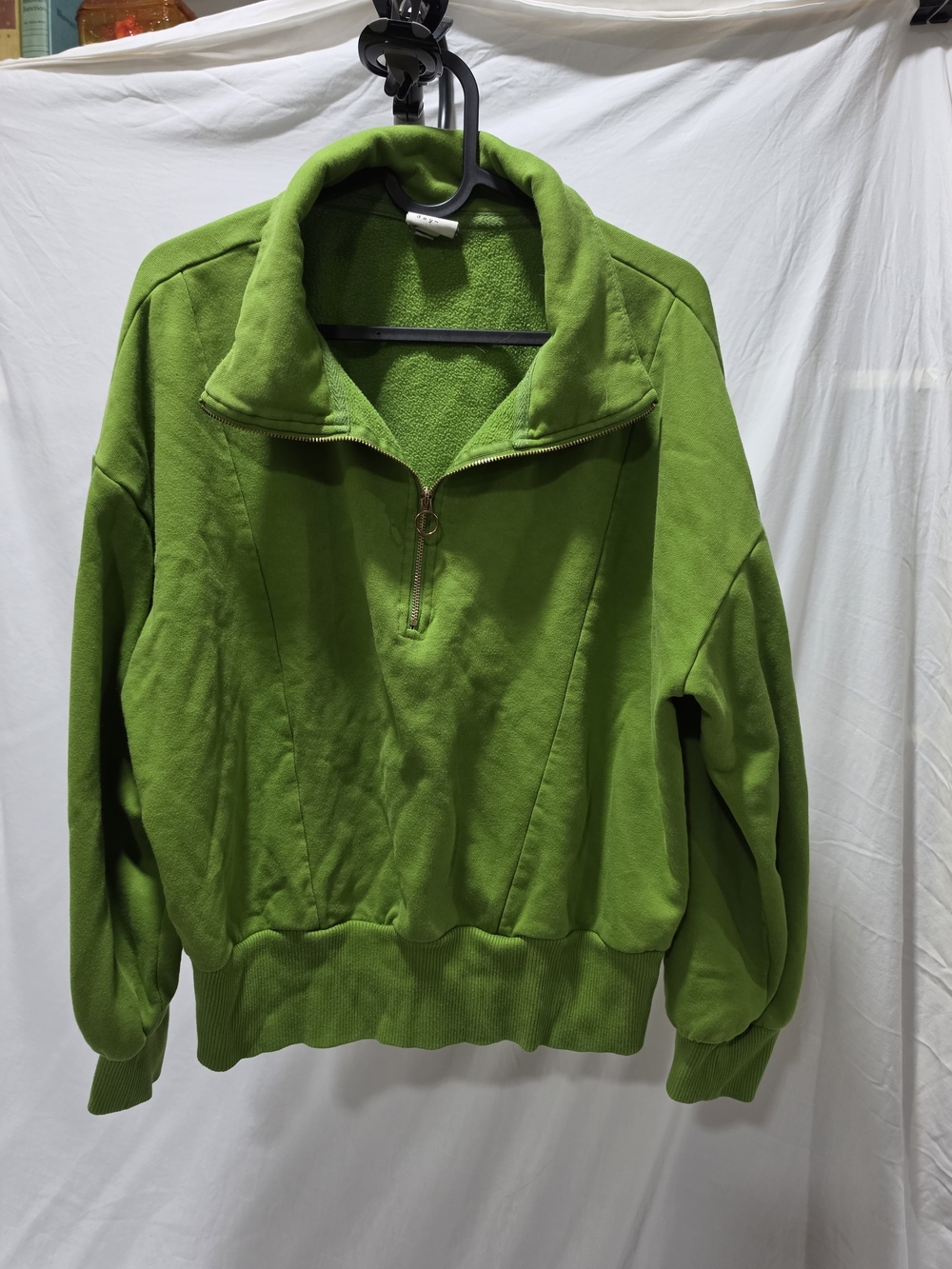Women's Green Half-Zip Fleece Pullover Sweater